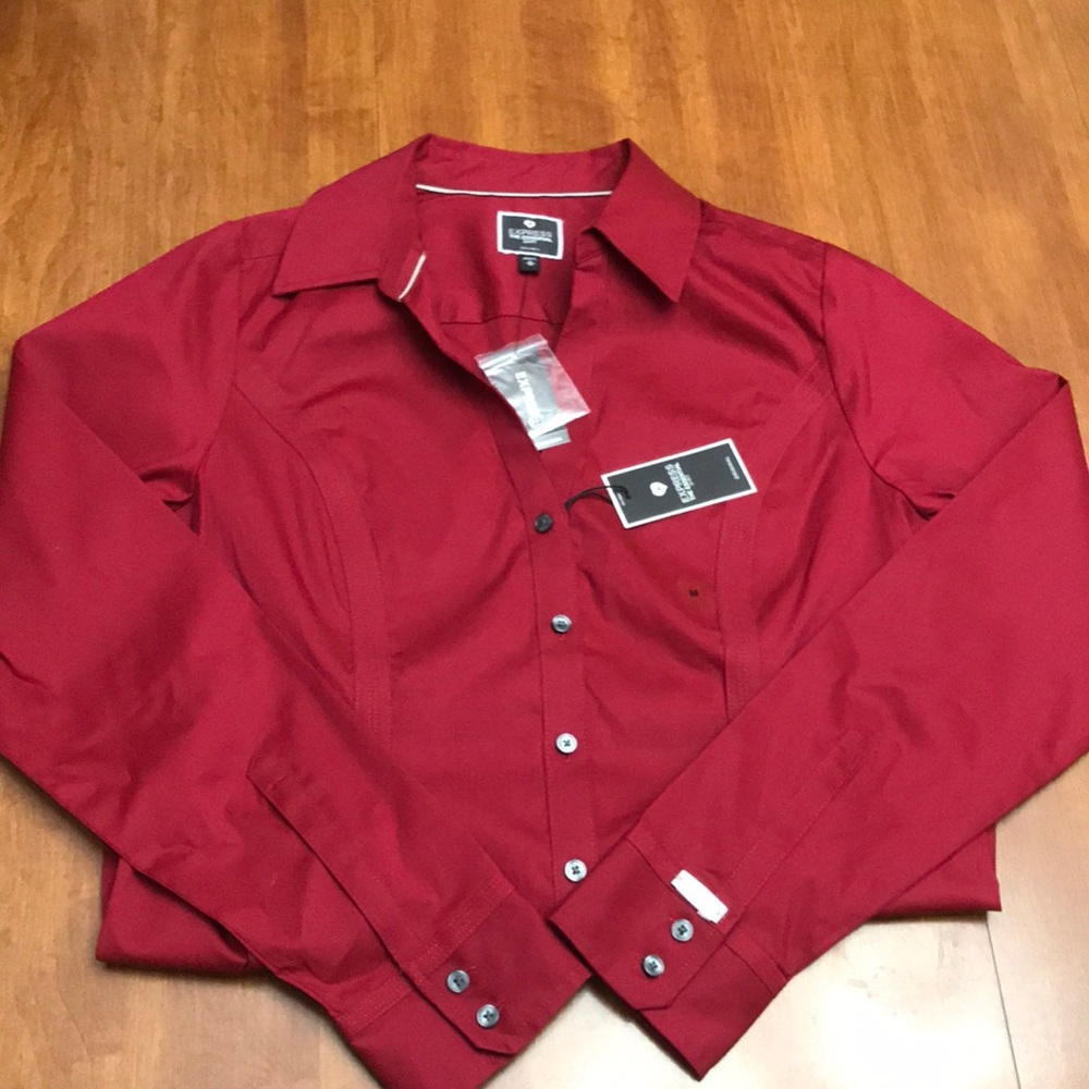 Express red/maroon button down